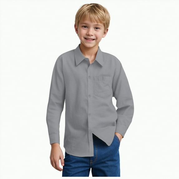 KPOPLK Children's Casual Solid Color Shirts Middle and Large Children Boys and Girls Multicolor Long Sleeved formal Shirts Student Performance Clothing(9-10 Years,G207-Grey)