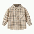 thumbnail image 1 of KPOPLK Children's Pure Cotton Shirt Boys' Checkered Shirt Baby Shirt Thin Jacket(10-12 Years,G53-Khaki), 1 of 3