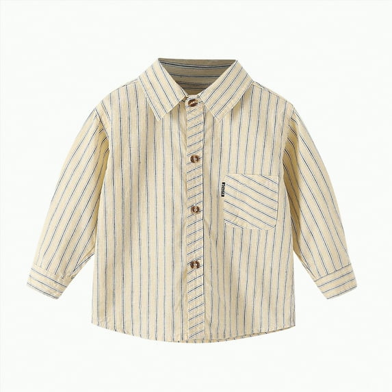 KPOPLK Children's Pure Cotton Shirt Boys' Checkered Shirt Baby Shirt Thin Jacket(6-8 Years,G49-Beige)