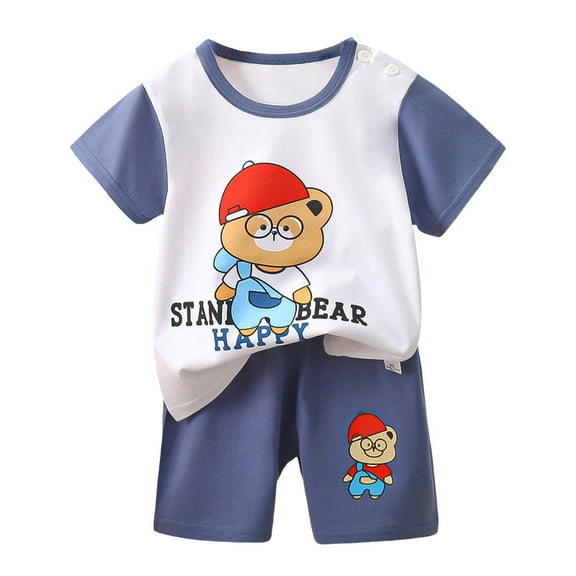KPOPLK Children's Short Sleeved Suit Summer Pure Cotton Boy's Clothes Thin Girl's T Shirt Summer Clothes Baby Children's Clothes 6t boys clothes(18-24 Months,White)
