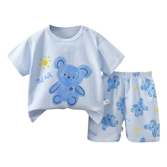 KPOPLK Children's Short Sleeved Suits Pure Cotton Boys' Clothes Girls' T Shirts Baby Summer Clothes 18 months boys summer(3-9 Months,Sky Blue)