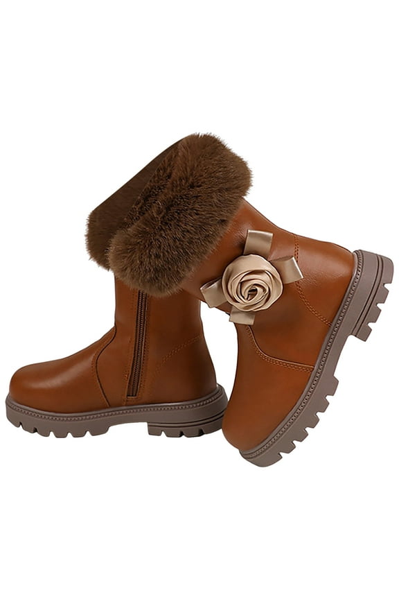 Children's Velvet Cotton Boots Winter Girls' High Boots able Long Leather Boots Toddler on Boots Cute Shoes for Girls(11.5,F59-Brown)