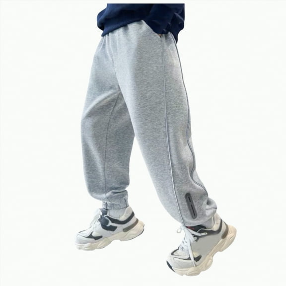 KPOPLK Childrens Clothing Boys Sports Pants Sports Handsome Boys Trousers Medium and Large Children Reflective Sweatpants(3-4 Years,A48-Grey)