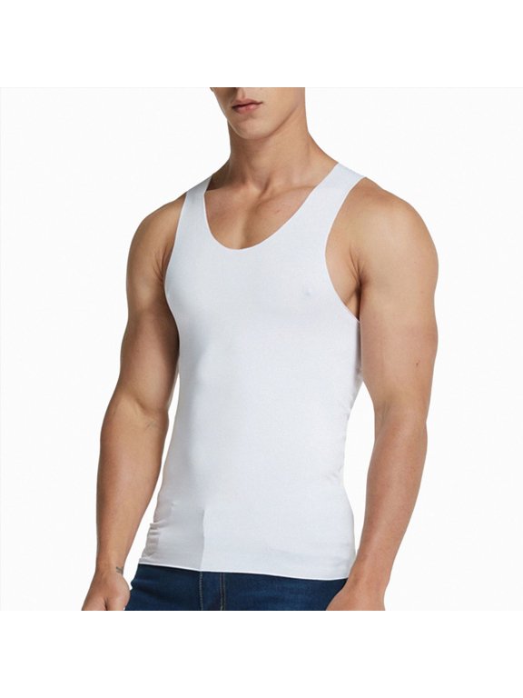 Compression T-Shirt Men Slimming Body Shaper Tummy Control Vest Workout Tank Top Shapewear Size XL,White