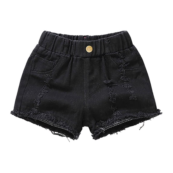 KPOPLK Cotton Workout Shorts Distressed Denim Shorts Pants Hem With Pockets Summer Casual Shorts for Girls Size 18-24 Months,Black