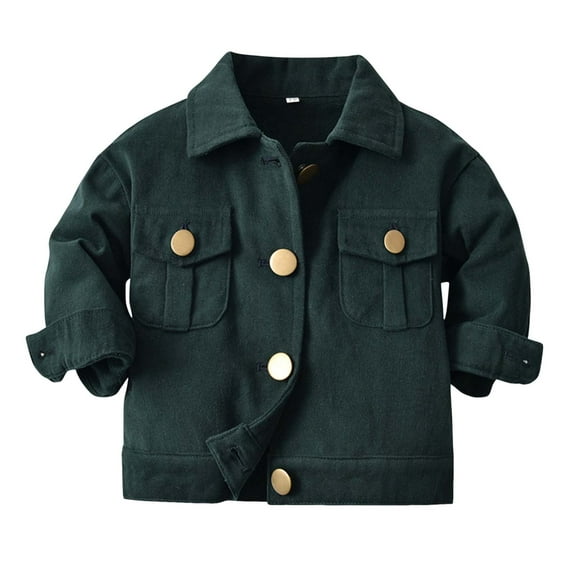 KPOPLK Denim Jacket for Toddler Baby Boys Girls Long Sleeve Button Down Jeans Coat Cowboy Overcoat Casual Outwear(5-6 Years,Green)