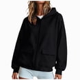 thumbnail image 1 of KPOPLK Drawstring Zip Up Hoodies for Women Fall Cute Jacket Oversized Casual Sweatshirts with Pocket(M,Black), 1 of 4