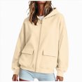 thumbnail image 1 of KPOPLK Drawstring Zip Up Hoodies for Women Fall Cute Jacket Oversized Casual Sweatshirts with Pocket(M,Khaki), 1 of 4