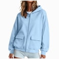 thumbnail image 1 of KPOPLK Drawstring Zip Up Hoodies for Women Fall Cute Jacket Oversized Casual Sweatshirts with Pocket(S,Light Blue), 1 of 4
