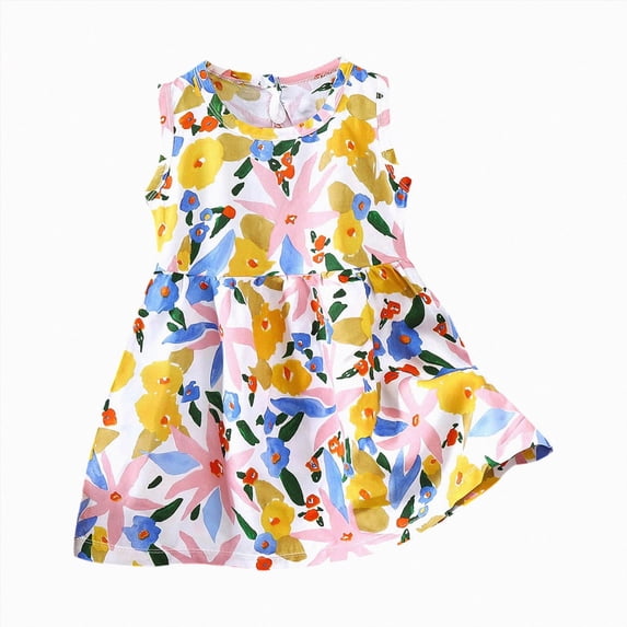 KPOPLK Dress for Toddler Girls 1T 2T 3T 4T 5T Baby Girl Cute Print Princess Skirt Sleeveless Girls Clothes(5-6 Years,Orange)