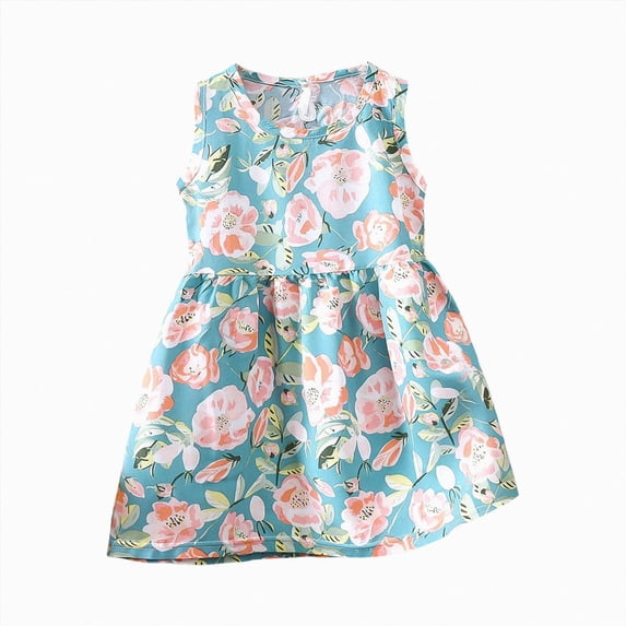 KPOPLK Dress for Toddler Girls 1T 2T 3T 4T 5T Baby Girl Cute Print Princess Skirt Sleeveless Girls Clothes(5-6 Years,Sky Blue)