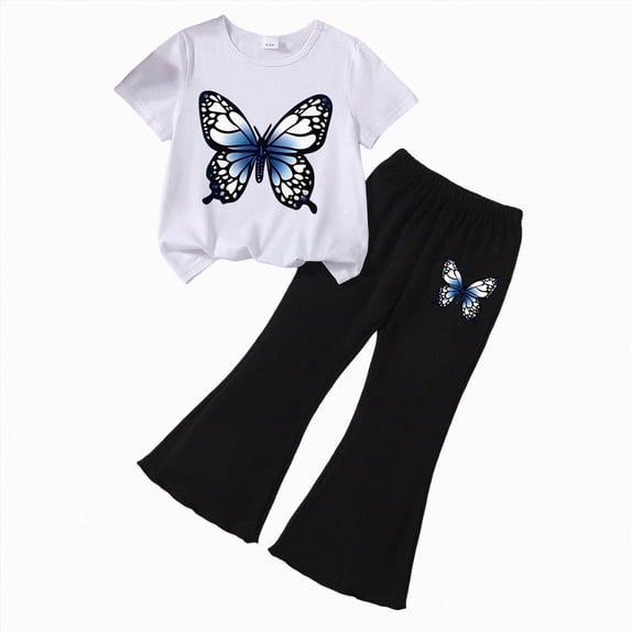 KPOPLK Fall Girls 2Pcs Clothes 3t 4t 5t 6t 7t Little Girl's Outfit Set Short Sleeve Crewneck Cute T-Shirt Pant Casual,Size 4-5 Years