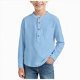 thumbnail image 1 of KPOPLK Fall Teen Boys T-Shirts Kids Solid Color Long Sleeve Henley Tops Fashion Crewneck Tees 2-14 Years(9-10 Years,Sky Blue), 1 of 5