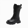 thumbnail image 1 of KPOPLK Fall Winter Girls Solid Combat High Boots Adjustable Buckle Strap Lace-up Boots Casual Knight Boots(13.5,Black), 1 of 9