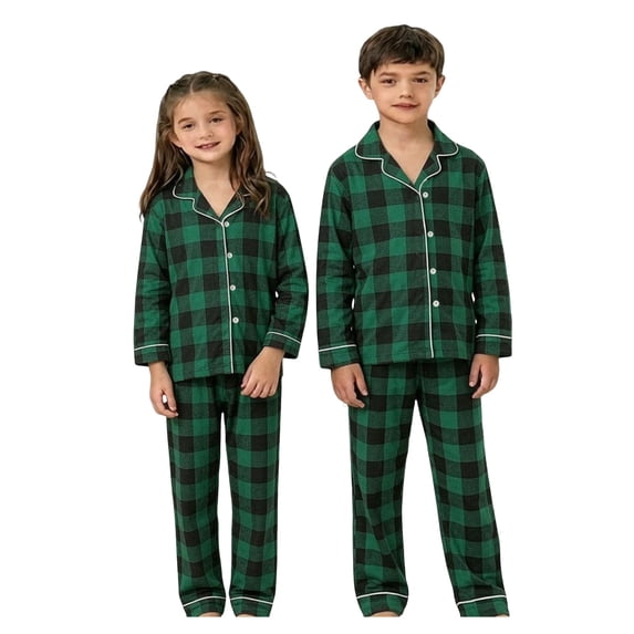 KPOPLK Family Christmas Pajamas Matching Sets Lightweight Long Sleeve Button down Shirt and Pants Pjs Jammies 2 Piece(15-16 Years,Green)