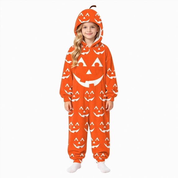 KPOPLK Family Matching Pajamas Novelty Halloween Onesie Xmas PJs Kids Soft and Cozy Flannel Jumpsuit for Holiday Party,Size 13-14 Years