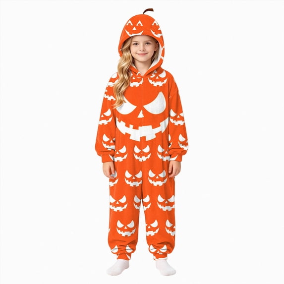KPOPLK Family Matching Pajamas Novelty Halloween Onesie Xmas PJs Kids Soft and Cozy Flannel Jumpsuit for Holiday Party,Size 13-14 Years