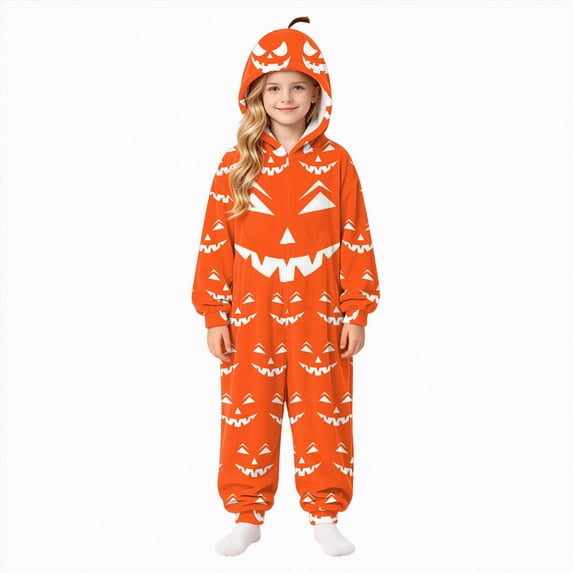 KPOPLK Family Matching Pajamas Novelty Halloween Onesie Xmas PJs Kids Soft and Cozy Flannel Jumpsuit for Holiday Party,Size 5-6 Years