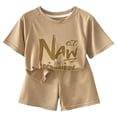 thumbnail image 1 of KPOPLK First Birthday Baby Boy outfit Summer Casual Crew Neck Waffle Knit Shirt Infant Clothes + Shorts Set(5-6 Years,Coffee), 1 of 6
