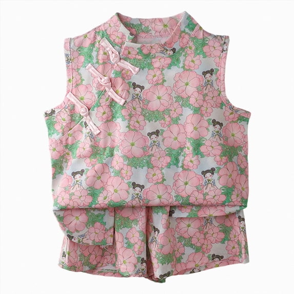 KPOPLK Girl Clothes Toddler Girls Summer Outfit Fashion Tank Top+ Shorts Set 2 Piece Clothing for Girl 9M-14Years(12-18 Months,Pink)