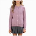 thumbnail image 1 of KPOPLK Girl's Cute Print Cardigan Sweaters Bow Button Down Sweater Crewneck Cardigan Long Sleeve Knitted Outerwear Pink Size 8-9 Years, 1 of 5