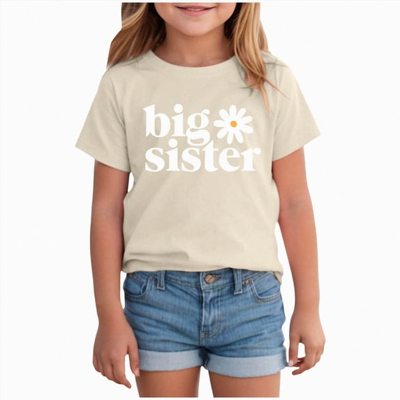 KPOPLK Girl's Graphic Print Tee Shirt Crew Neck Short Sleeve T Shirts Summer Cute Trendy Tops Size 7-8 Years,Beige