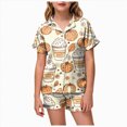 thumbnail image 1 of KPOPLK Girl's Halloween Pajamas Set Kids Girls Short Sleeve Button Down Shirt and Shorts Pjs 2Piece for 2-13Years,Size 4-5 Years, 1 of 5
