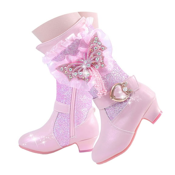 KPOPLK Girl's Kid's Cute Leather Two Buckle Zipper Flat Heel Mid Calf Boot Shoes(11,F39-Red)