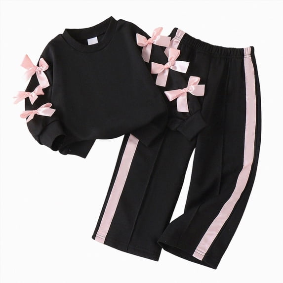 KPOPLK Girls 2 Piece Outfits for 2t 3t 4t 5t 6t 7t Long Sleeve Crewneck Sweatshirt Wide Leg Pants Outfit Fall Girls' Pant Sets,Size 5-6 Years