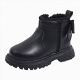thumbnail image 1 of KPOPLK Girls Ankle Boots Side Zipper Low Heels Comfortable Casual Shoes for Toddler Little Kid Big Kid(9.5,Black), 1 of 6