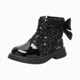 thumbnail image 1 of KPOPLK Girls Ankle Boots with Side Zipper & Lace Up – Stylish Comfort Shoes with Glitter for Toddlers Little Kids & Big Kids(11.5,Black), 1 of 5