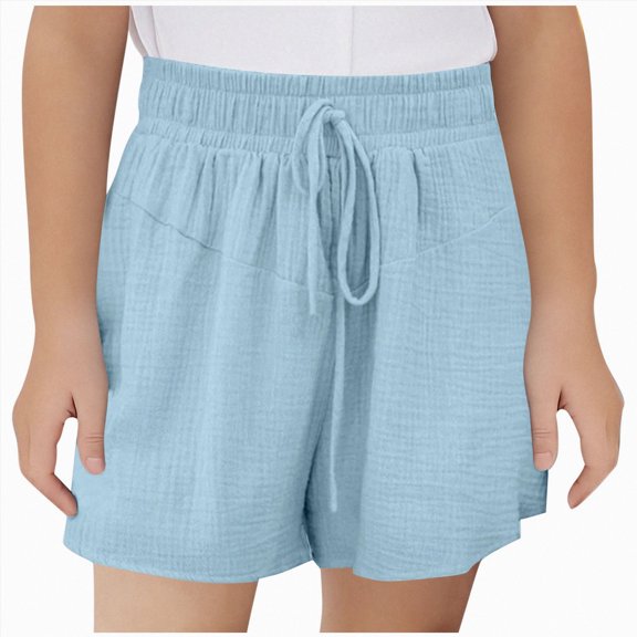 KPOPLK Girls Athletic Shorts Workout Running Volleyball Soccer Shorts Quick-Drying Liner Short with Pockets Size 5-6 Years,Light Blue