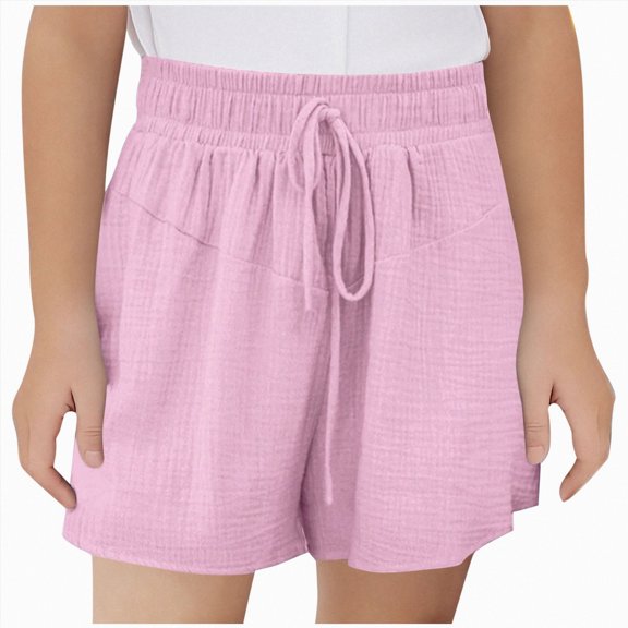 KPOPLK Girls Athletic Shorts Workout Running Volleyball Soccer Shorts Quick-Drying Liner Short with Pockets Size 9-10 Years,Pink