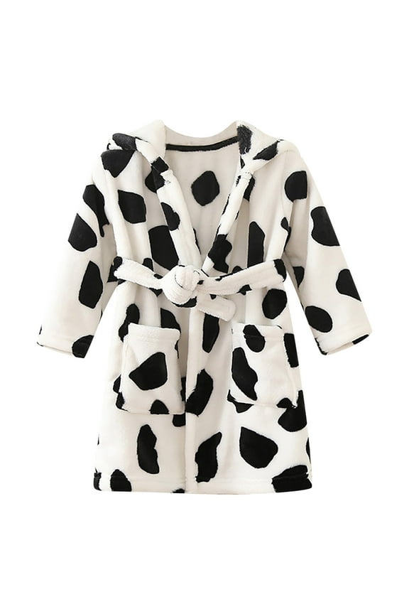 Girls Bathrobes Kids Long Hooded Robes Plush Full Length Coral Fleece Pajamas Sleepwear(100,W1-Black)