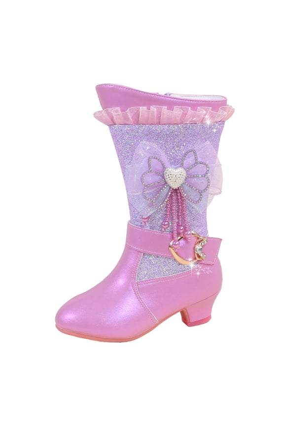 Girls Boots,Children Shoes Fashionable Flat Boots Comfortable Soft Sole Leather Children Boots Princess Boots(3,F36-Purple)