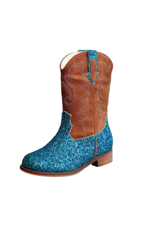 Girls Boots,Children Thick Heeled Thick Soled Girls Mid Length Boots Pearl Bow Children Short Boots(13,F13-Blue)