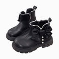 thumbnail image 1 of KPOPLK Girls Boots Fashion Ankle Boots for Girls Elastic Pull on Short Booties with Bow for Toddler/Little Kids(3,Black), 1 of 9