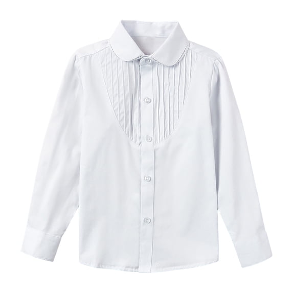 KPOPLK Girls Button Down Shirt Long Sleeve Ruffle Collar Blouse for School Uniform 2-18 Years Size 17-18 Years,Light Gray