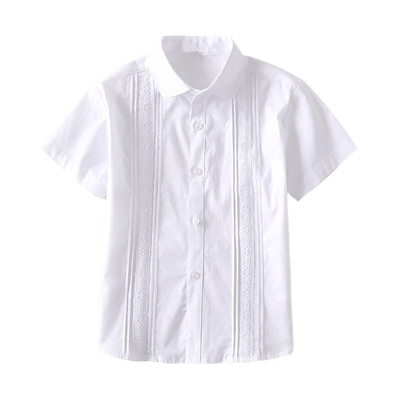 KPOPLK Girls Button Down Shirts Kids Summer Short Sleeve Dress Shirts School Uniform Blouse 3-18 Years Size 9-10 Years,White