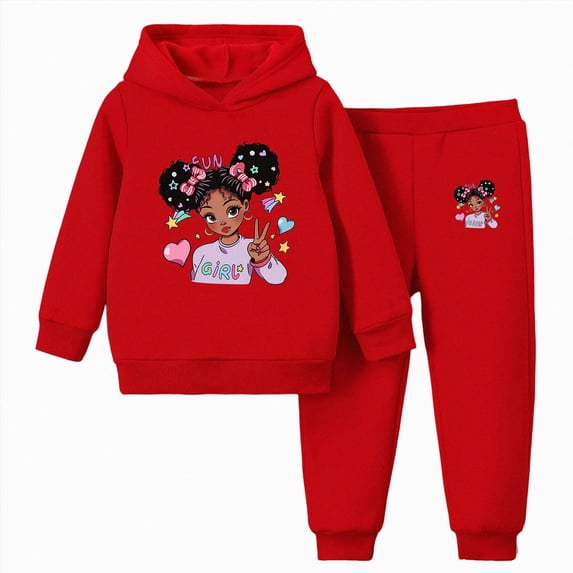 KPOPLK Girls Clothes Long Sleeve Graphic Print Hoodie Sweatshirt Tops and Jogger Sweatpants 2 Piece Fall Winter Outfits 1T 2T 3T 4T,Size 5-6 Years