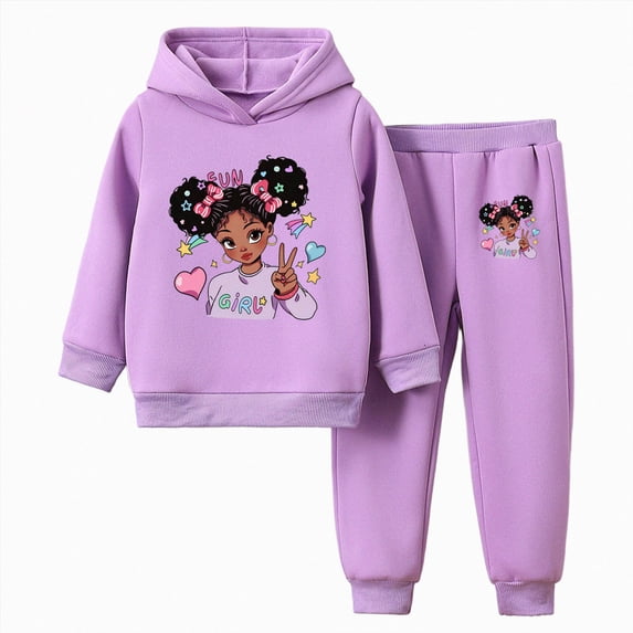 KPOPLK Girls Clothes Long Sleeve Graphic Print Hoodie Sweatshirt Tops and Jogger Sweatpants 2 Piece Fall Winter Outfits 1T 2T 3T 4T,Size 7-8 Years