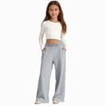 thumbnail image 1 of KPOPLK Girls Cotton Pants Drawstring Causal Solid Pants for Girls Pockets Lightweight Running Joggers 3-18 Years Grey Size 5-6 Years, 1 of 4