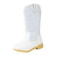 thumbnail image 1 of KPOPLK Girls Cowgirl Boots Unisex-Child Mid Calf Glitter Toddler Cowboy Boot Little Big Kids Western Riding Shoes(2.5,F32-White), 1 of 2