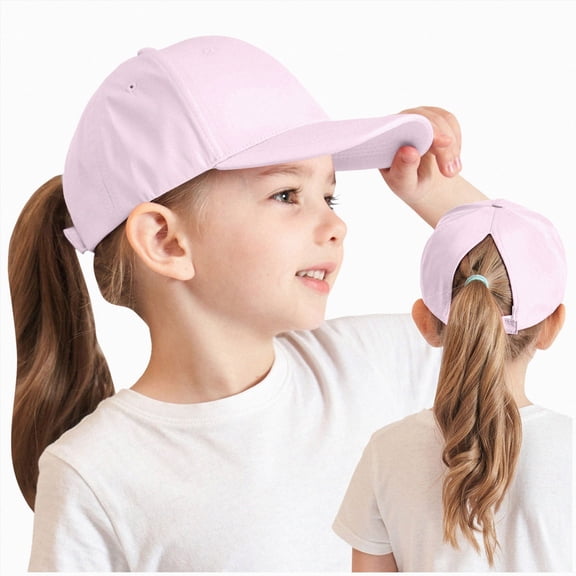 KPOPLK Girls Criss Cross Ponytail Hat Mesh Baseball Cap Kids Quick Dry Ponycap Hats Outdoor Summer Sports Hat(2-8 Years,Pink)