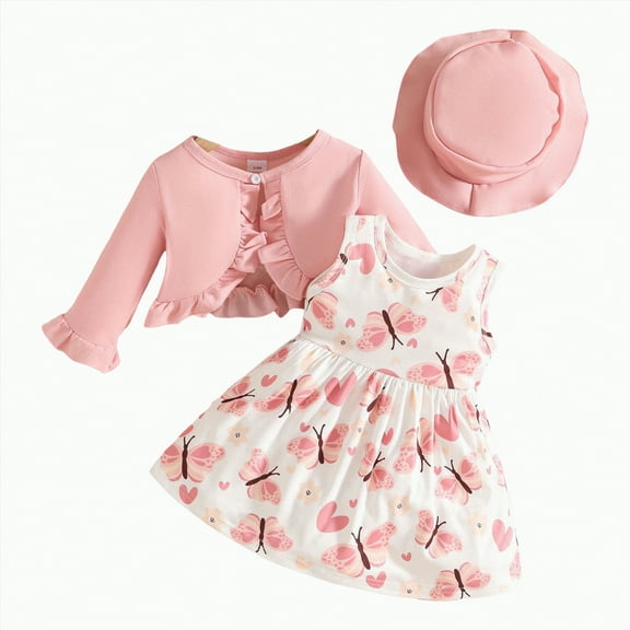 KPOPLK Girls Dress and Cardigan Sleeveless Floral Print Tank Dresses and Bolero 2 Piece Kids Girl Spring and Fall Outfit(Gold#1,6-9 Months)