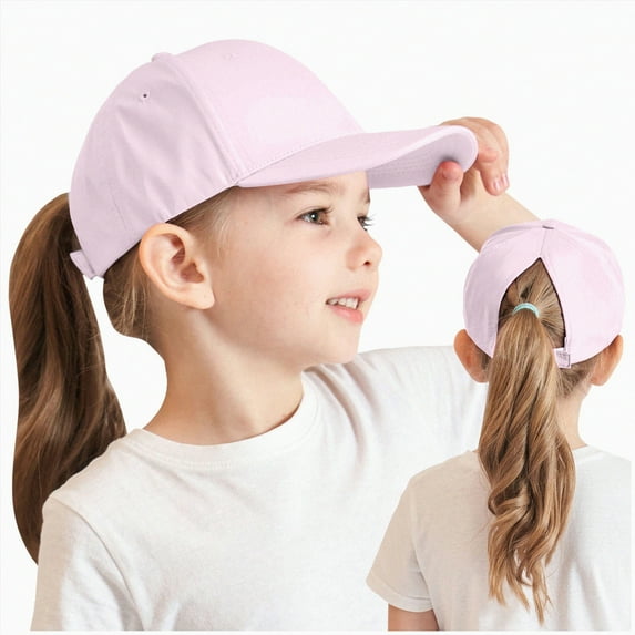 KPOPLK Girls Glitter Baseball Cap Kids Adjustable Ponytail Hat Toddler Summer Mesh Trucker Hats(2-8 Years,Pink)