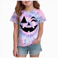 thumbnail image 1 of KPOPLK Girls Halloween T Shirt Cute Tie Dye Graphic Short Sleeve Crew Neck Kids Fall Party Top Size 12-13 Years,Light Purple, 1 of 5