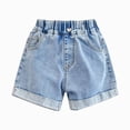 thumbnail image 1 of KPOPLK Girls Jean Shorts Bow Embroidery/Cargo/Ripped Summer Teen Elastic Waist Bermuda Denim Jorts Pockets Casual 8-14Y,Blue,Size 2-3 Years, 1 of 5