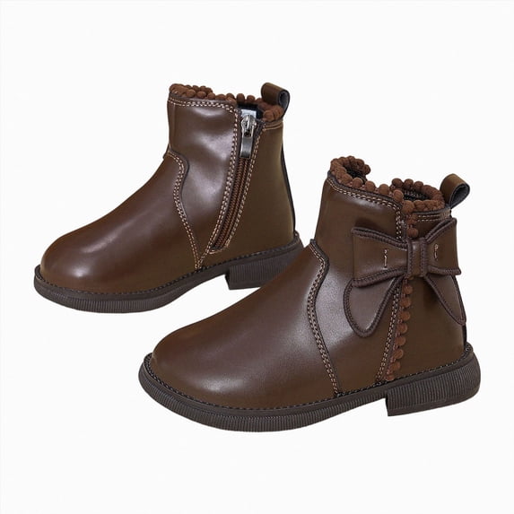 KPOPLK Girls Kids Lug Sole Ankle Boots Side Zip Chunky Low Heel Slip On Winter Casual Booties Shoes(11.5,Coffee)