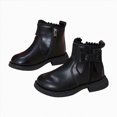 thumbnail image 1 of KPOPLK Girls Kids Lug Sole Ankle Boots Side Zip Chunky Low Heel Slip On Winter Casual Booties Shoes(3.5,Black), 1 of 6